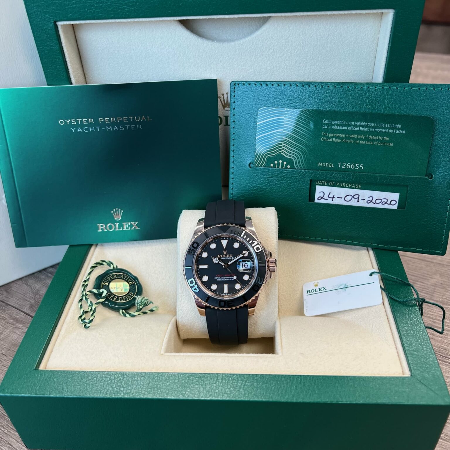 Rolex 126655 40mm Yacht-Master 18K Rose Gold Black dial Black ...